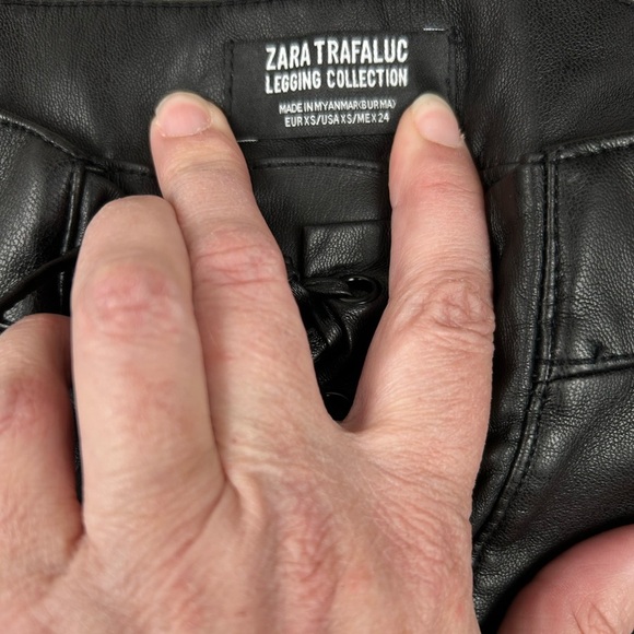 ZARA Trafaluc vegan leather leggings size XS, mid-raise, lace up front Gothic - Picture 2 of 10